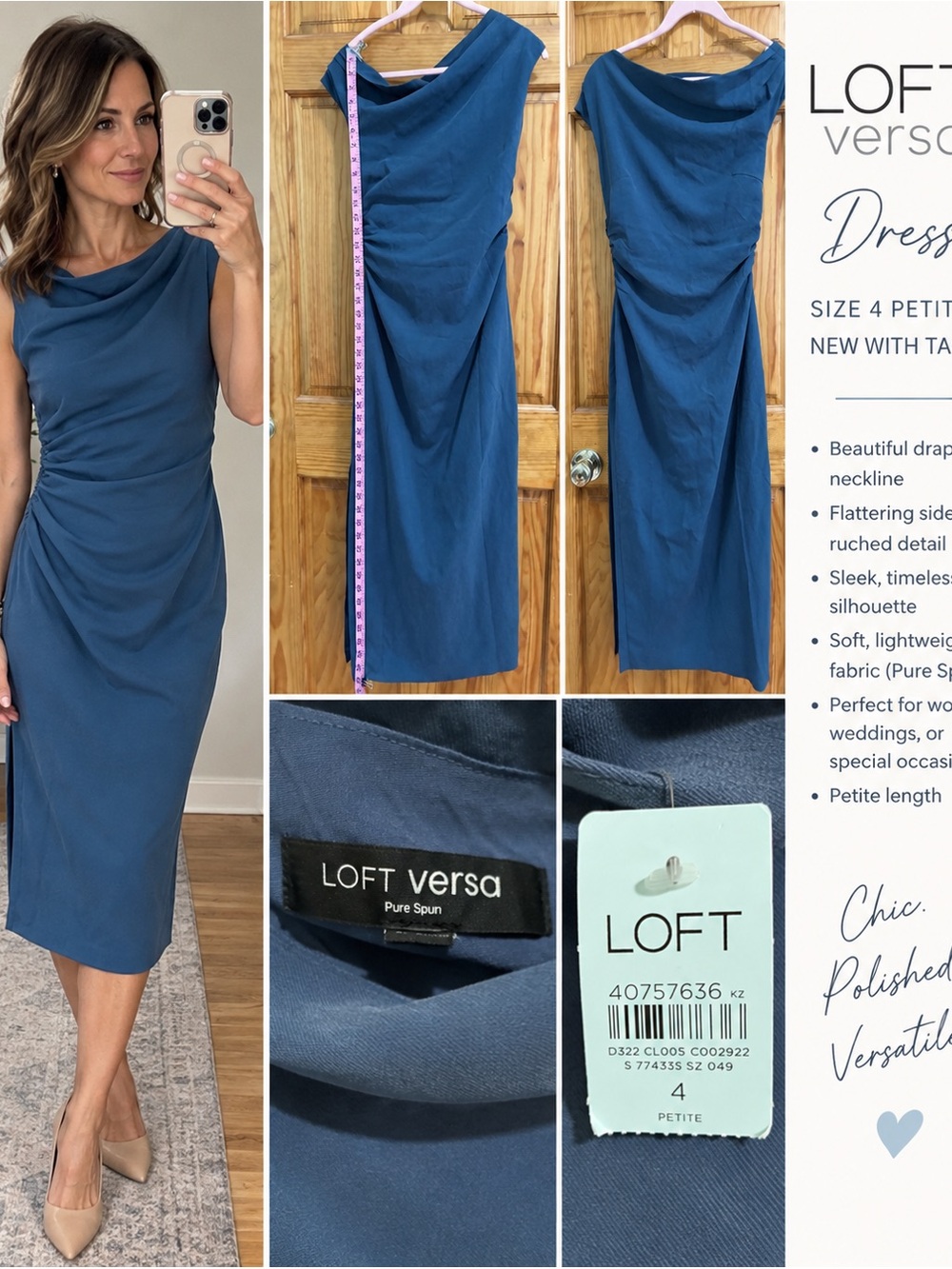 LOFT Versa Draped Midi Dress in Deep Slate Blue
